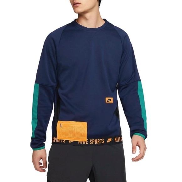 COPY - Nike Men's Crewneck Sweater - Navy, Teal, and Yellow - Picture 4 of 8